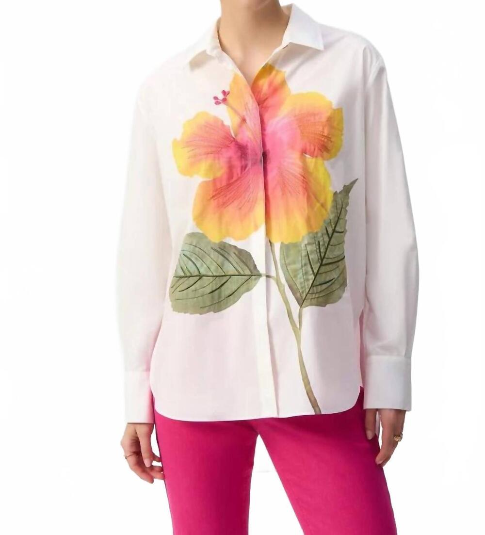 NEW JOSEPH RIBKOFF embroidered flower cotton shirt in white